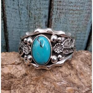Native American Men's Kingman Turquoise Ring Size 12 Signed RB Sterling Silver